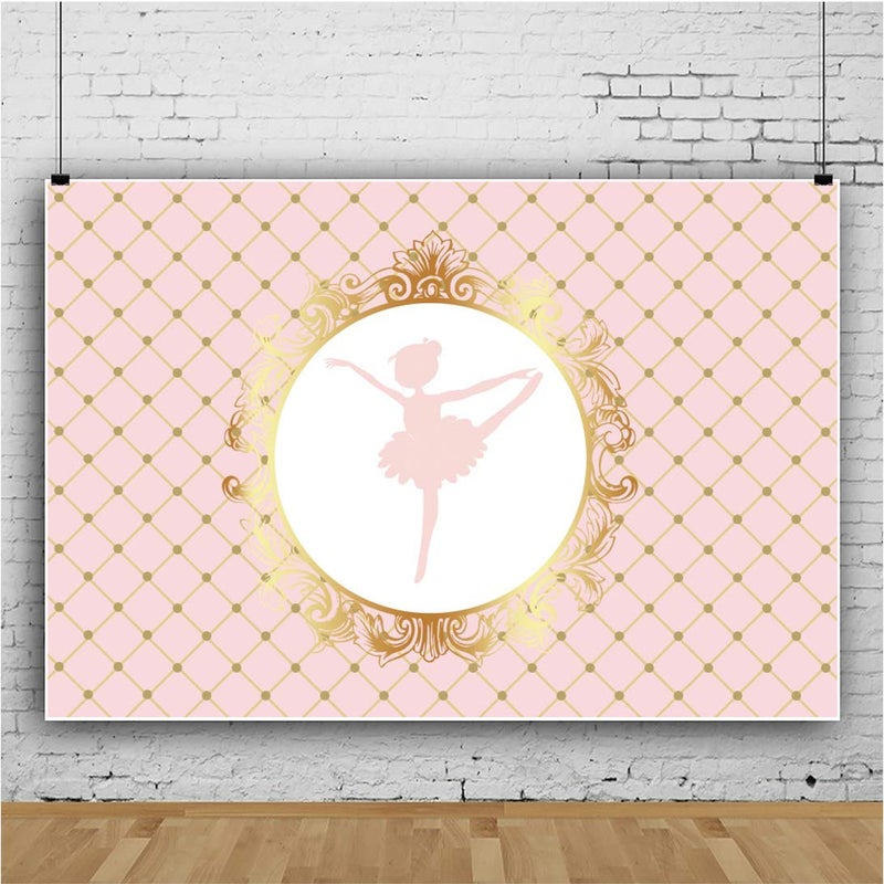 Leyiyi 5x3ft Abstract Little Girl Ballerina in Tutu Dress Dancing Pink Gold Backdrop Baby Shower Birthday Party Background Cake Dessert Table Decoration Polyester Photo Studio Props - Image 3